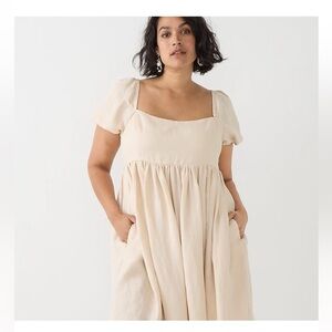 J. Crew Linen & Cupro blend puff sleeve w/ pockets Babydoll dress. MED/15” waist